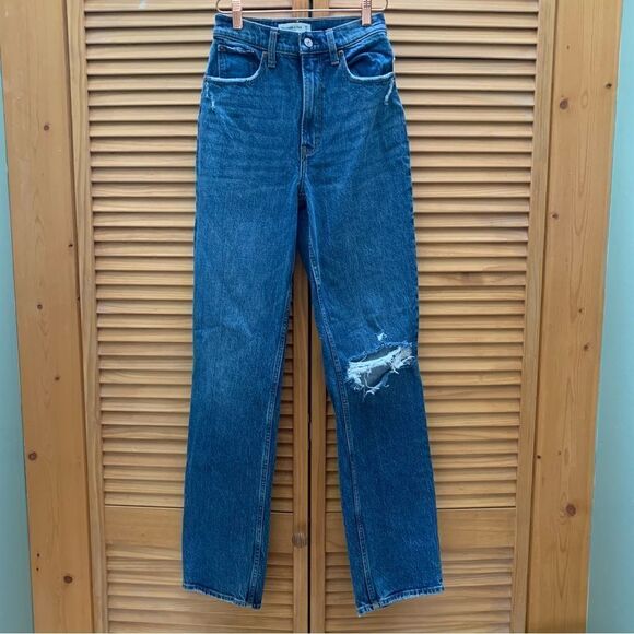 Abercrombie & Fitch 90’s Straight High Rise Size 0 Long - Picture 1 of 6